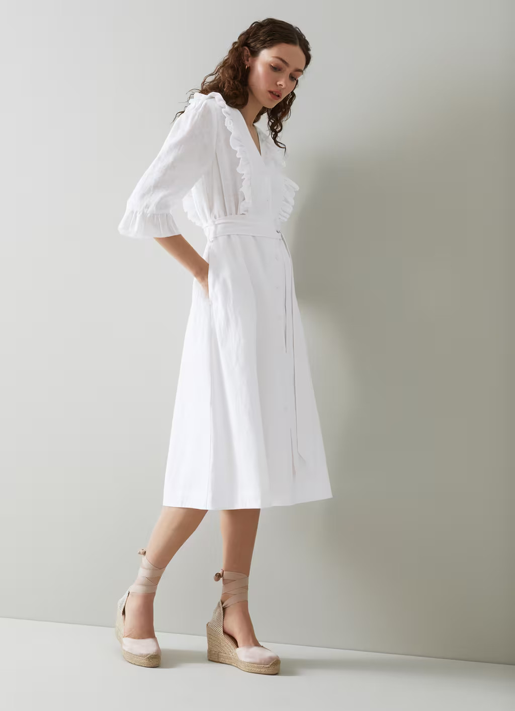 Anya White Linen Frill Detail Shirt Dress | View All | Clothing | Collections | L.K.Bennett, Lond... | L.K. Bennett (UK)