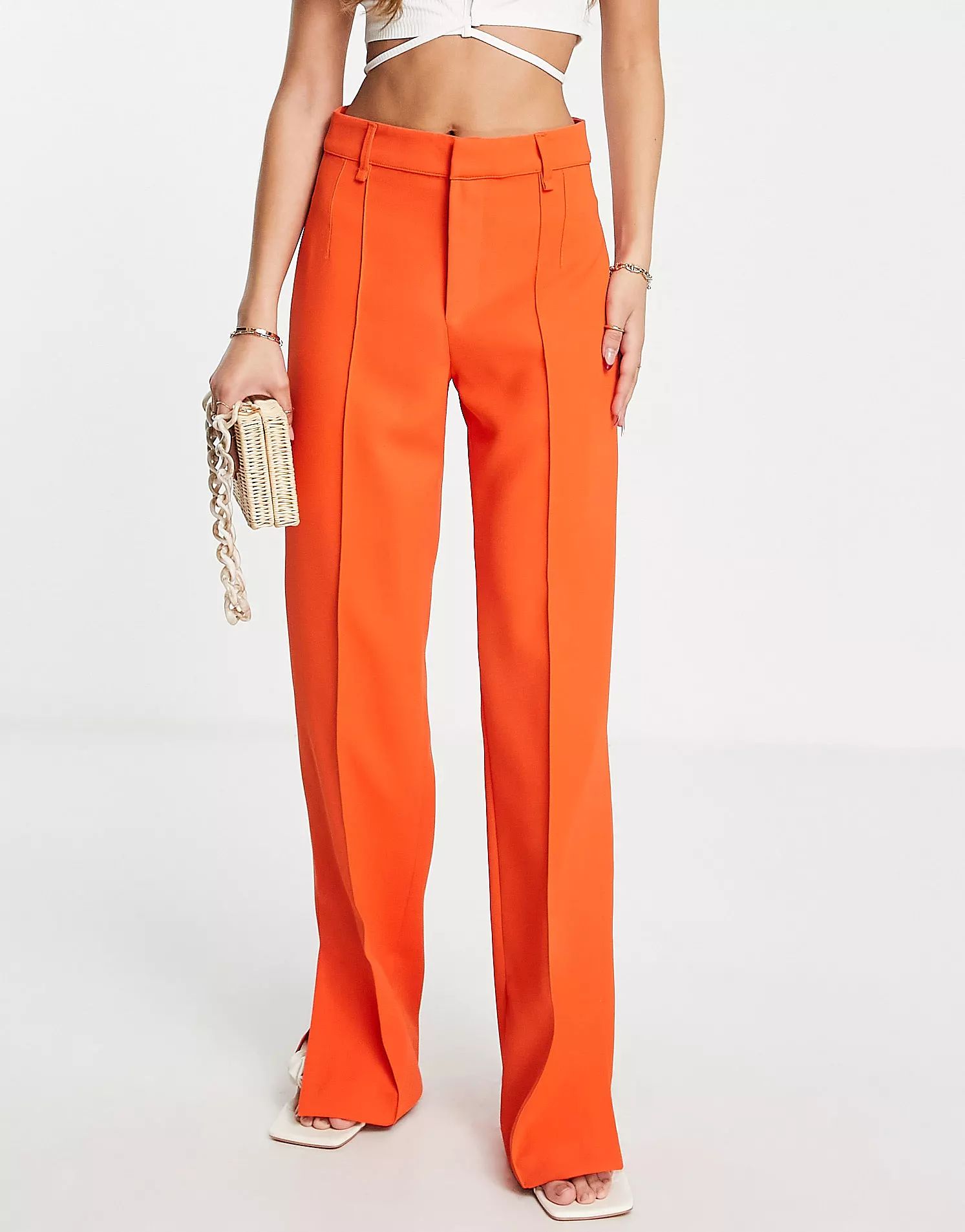Mango straight leg tailored trouser in orange | ASOS (Global)
