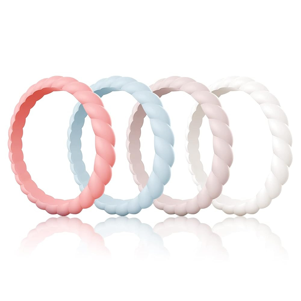 Egnaro Silicone Wedding Ring for Women,Thin and Stackble Braided Rubber Wedding Bands,No-Toxic,Sk... | Amazon (US)