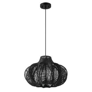 Hello Honey® 17.75" Black Boho Handwoven Paper Rope & Metal Ceiling Pendant Lamp | 17.75" x 17.75" x 11.75" | Michaels® | Michaels Stores