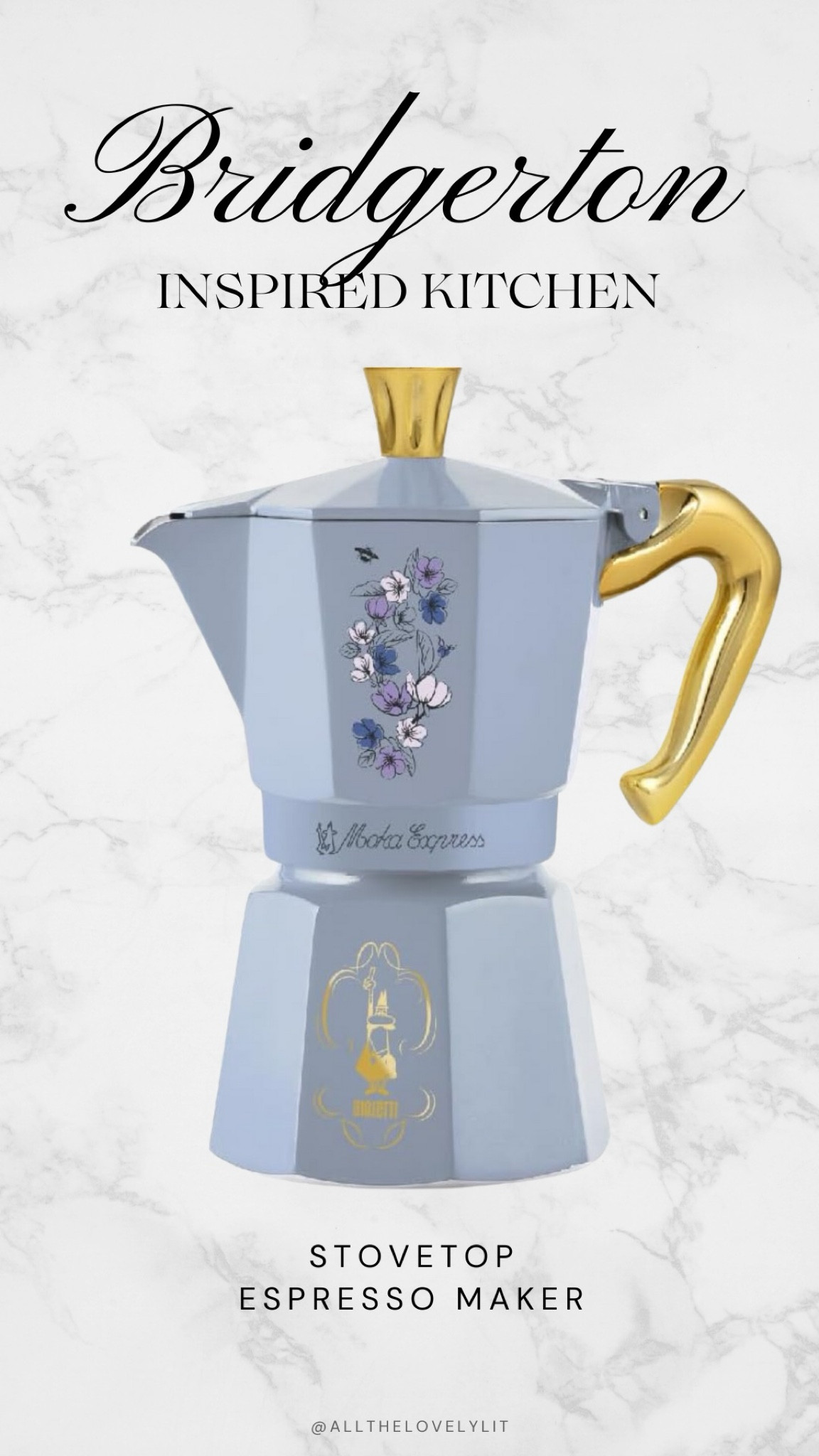 Bridgerton inspired kitchen, Bridgerton espresso maker, light blue floral kitchen decor 



#LTKHome