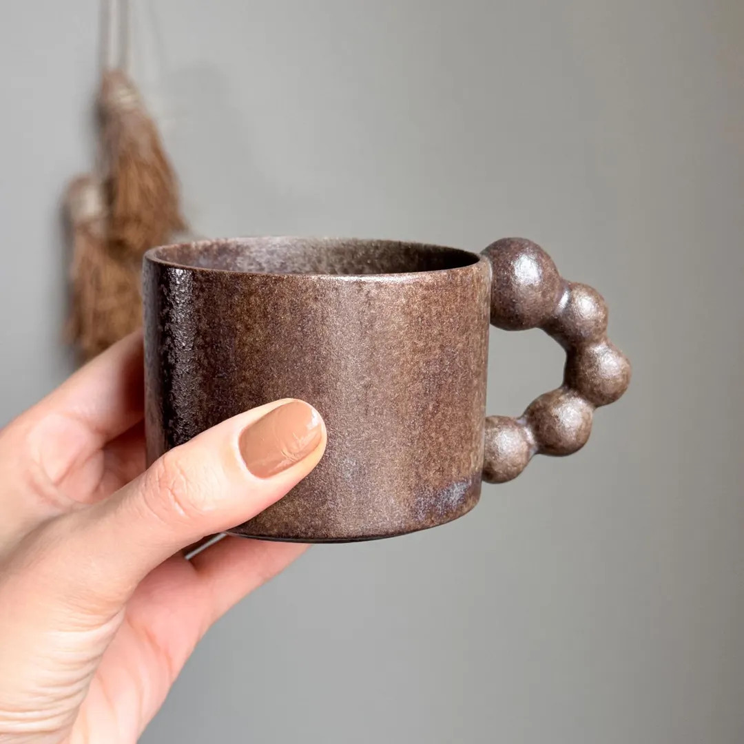 Handmade Brown Ceramic Mug Set: Bubble Handle Drinkware - Etsy | Etsy (US)