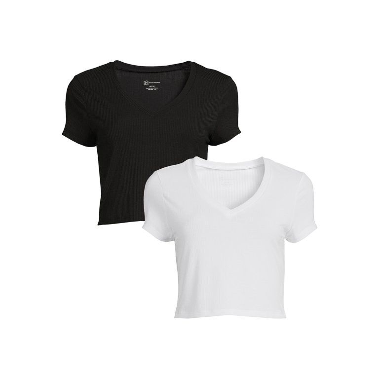 No Boundaries Juniors V-Neck T-Shirt with Short Sleeves, 2-Pack | Walmart (US)