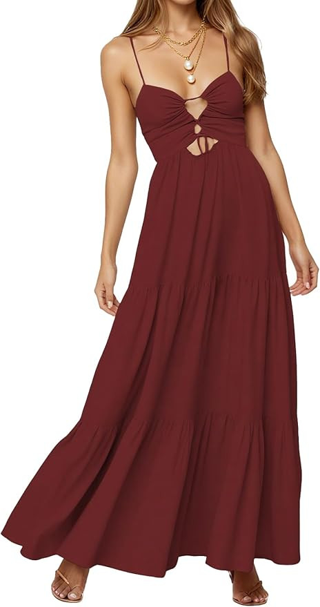 Womens Summer Floral Spaghetti Strap Backless Low Cut Smocked Milkmaid Flowy Beach Sundresses | Amazon (US)