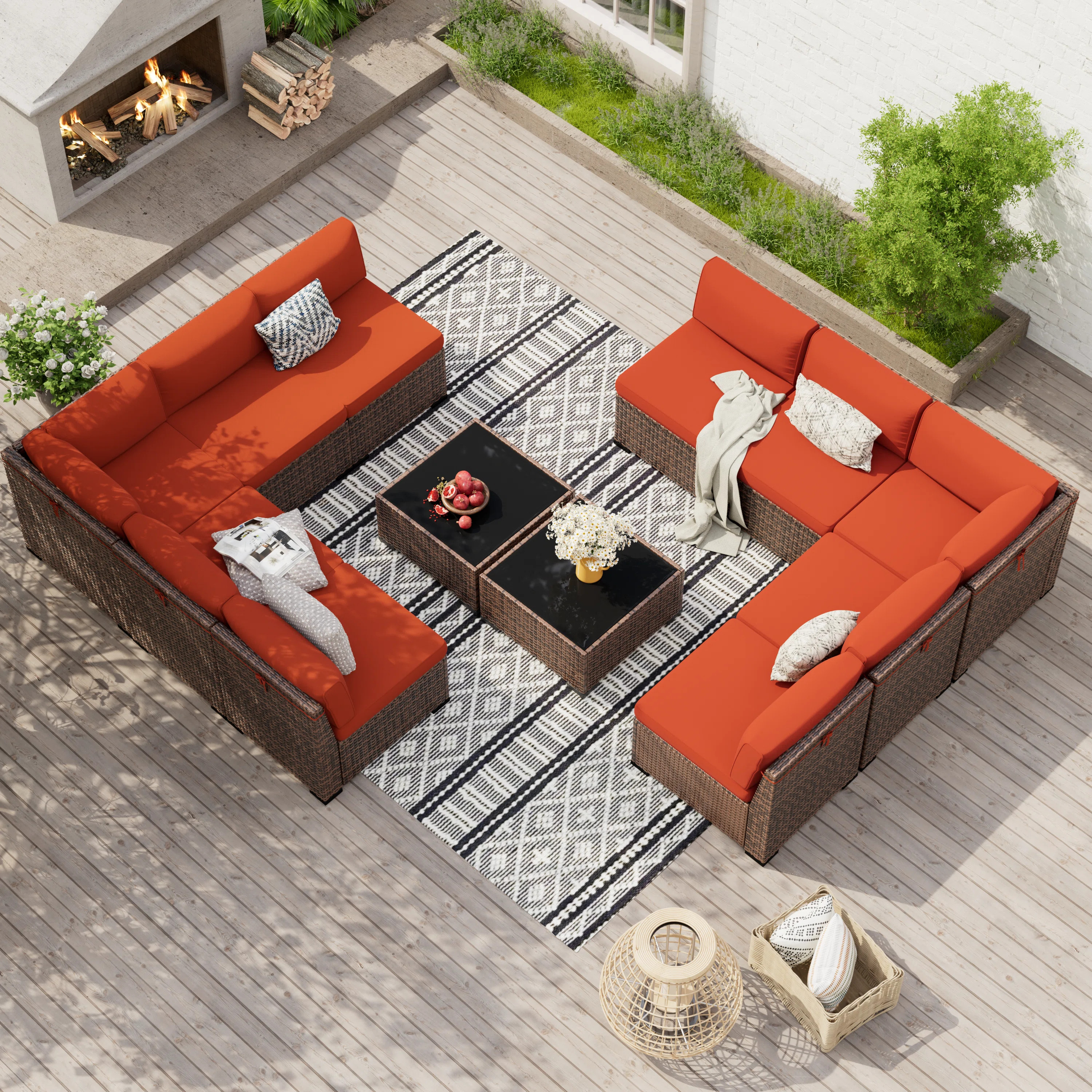 Modular 10-Person Rattan Sectional Conversation Sets With 2 Coffee Table, 2 Corner &8 Single Sofa | Wayfair North America