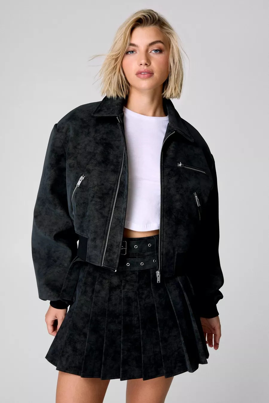 Distressed Faux Leather Bomber Jacket | Nasty Gal US