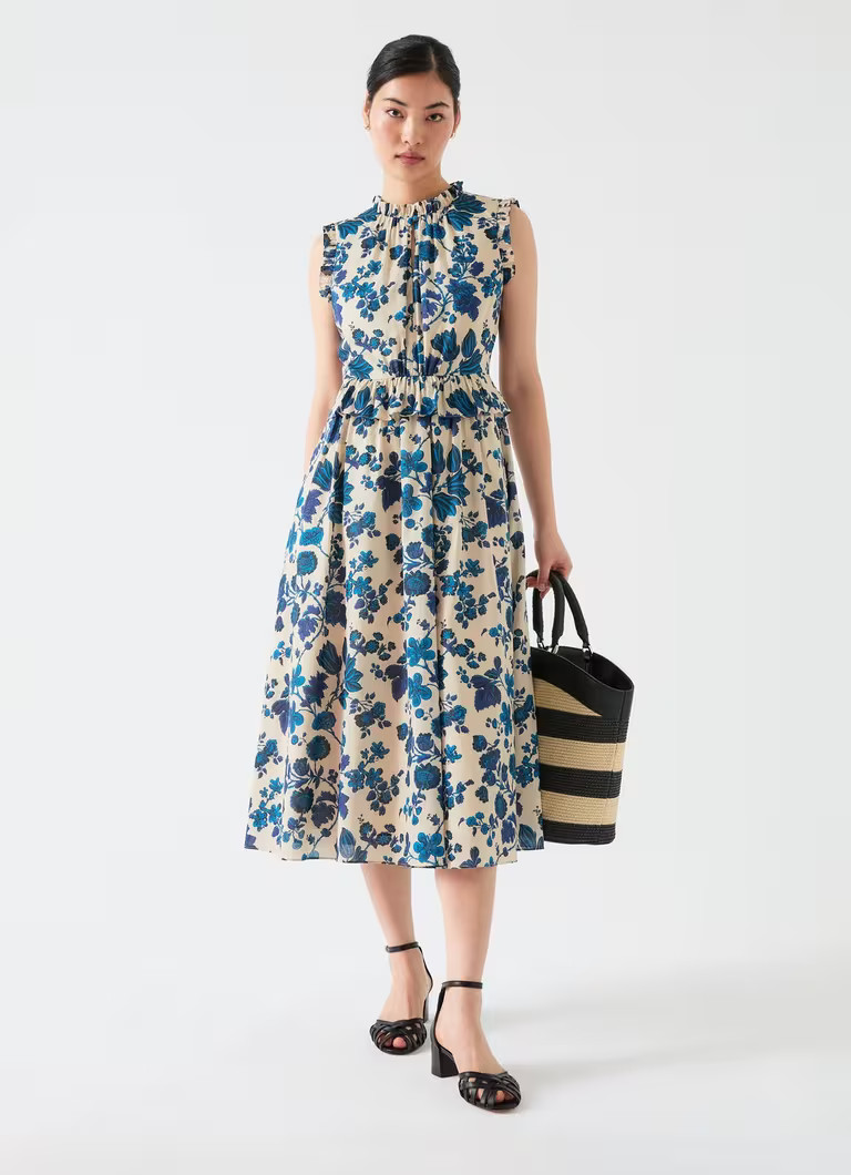 Isolde Birch & Blue Cotton Voile Dress With Frill Detailing | L.K. Bennett (UK)