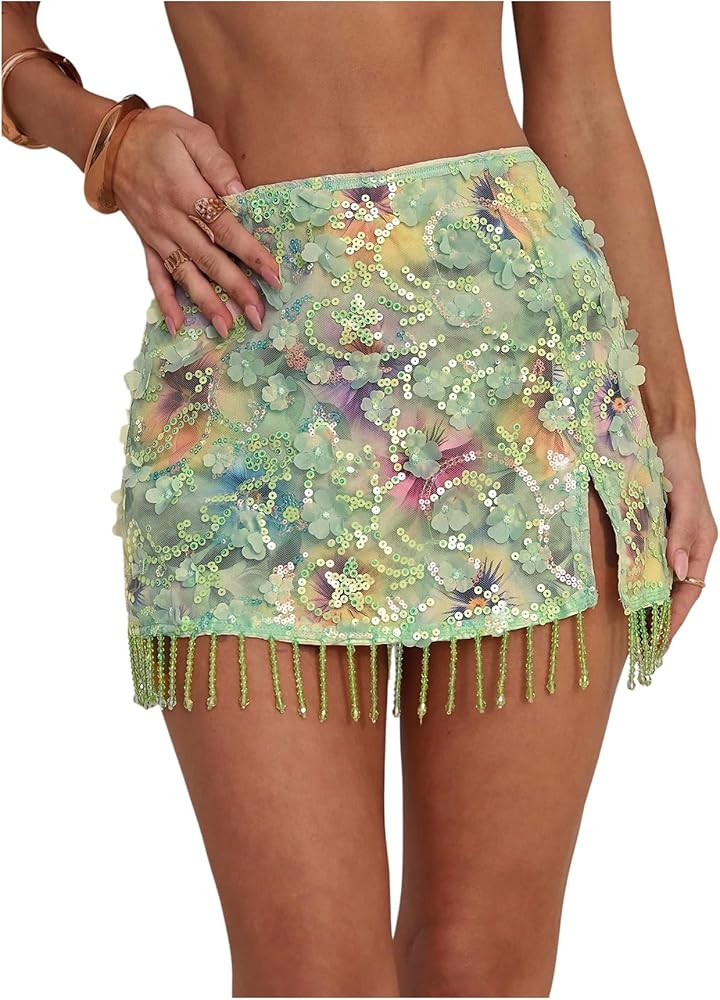 MakeMeChic Women's Sequin Mini Skirt Y2K Sparkly Micro Pencil Skirt | Amazon (US)