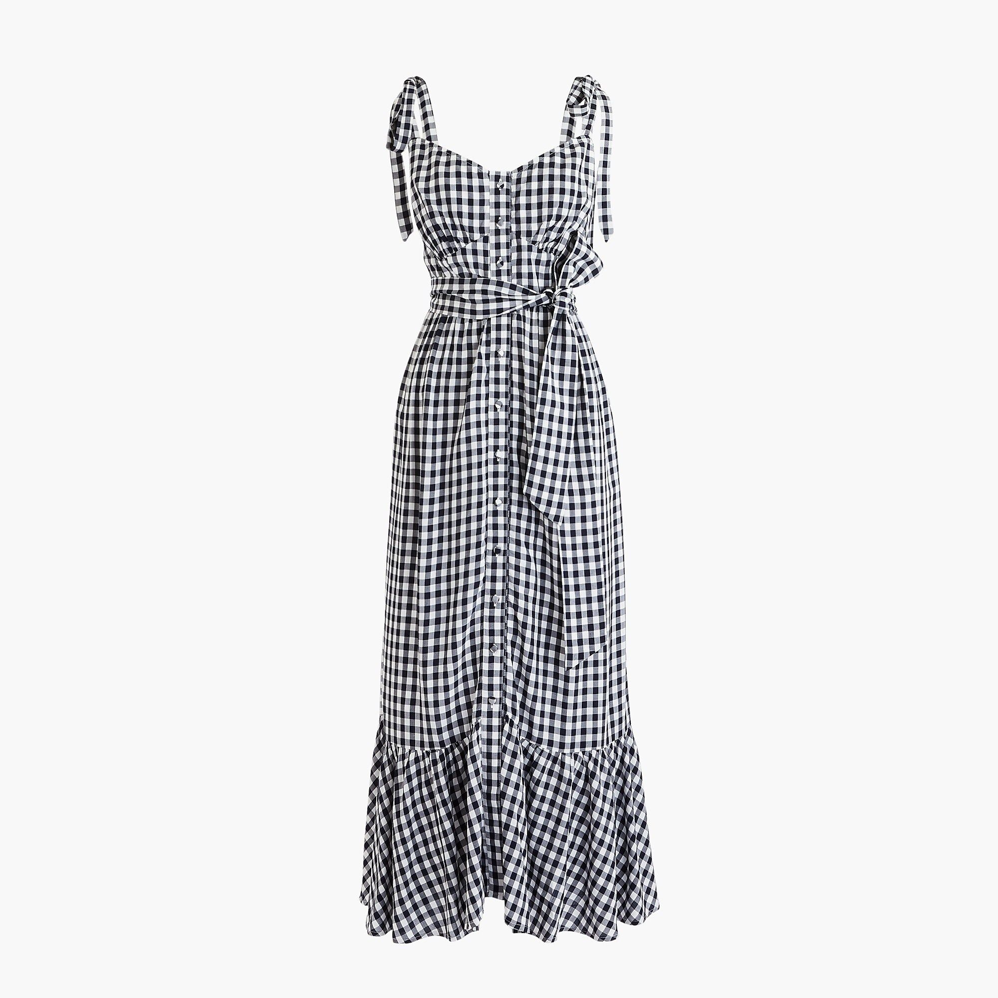 Gingham button-front midi dress with ruffle hem in soft rayon | J.Crew US