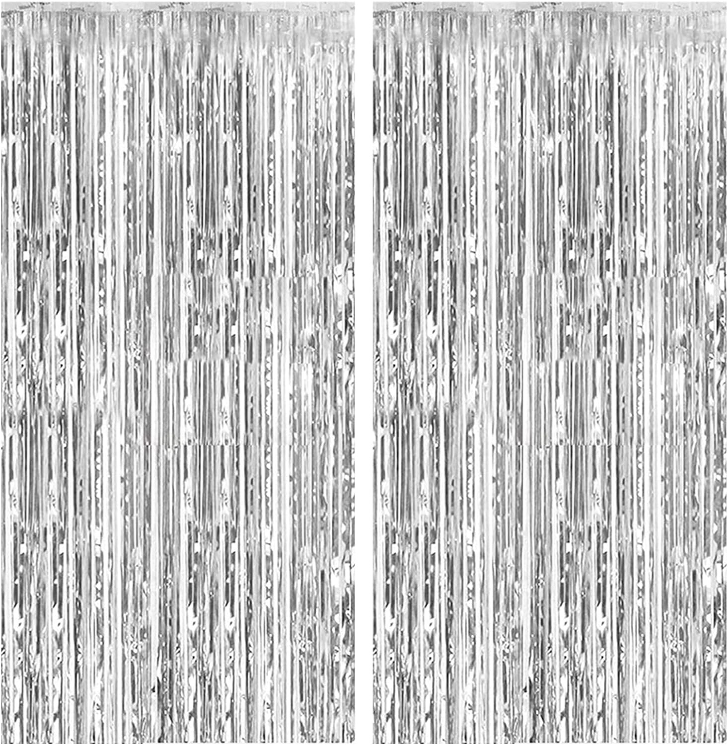 2 Pack Foil Curtain Backdrop Silver Metallic Tinsel Foil Fringe Curtains Photo Booth Props for Bi... | Amazon (US)