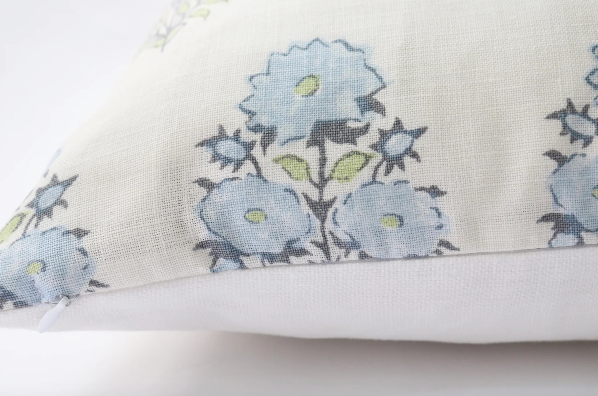 Blue Floral Block Print Pillow Cover | Danielle Oakey Interiors INC
