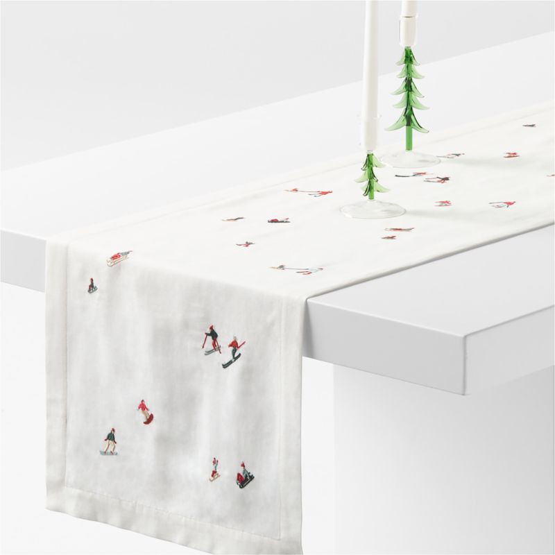 Embroidered Skier 90" Table Runner | Crate & Barrel | Crate & Barrel