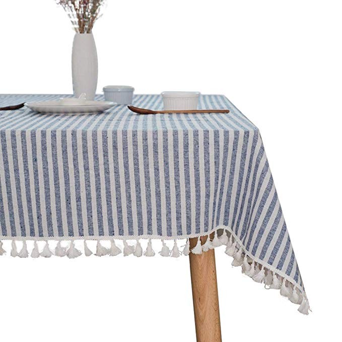 ColorBird Stripe Tassel Tablecloth Cotton Linen Dust-Proof Table Cover for Kitchen Dinning Tablet... | Amazon (US)