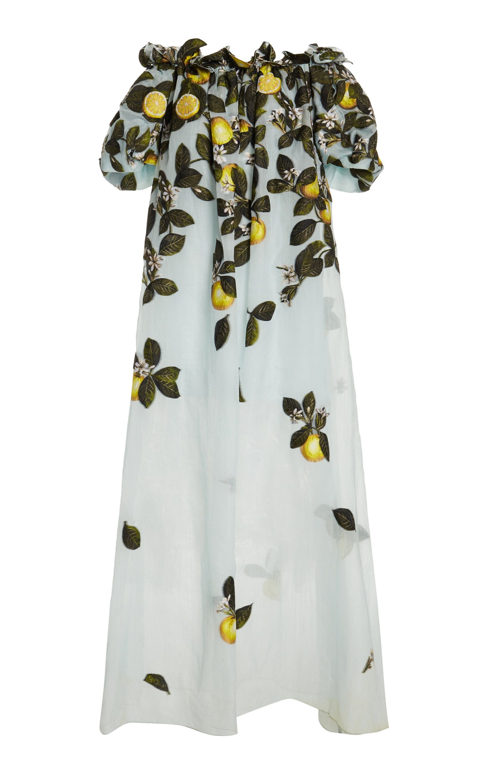 Oscar de la Renta Lemon-Print Silk-Blend Off-The-Shoulder Gown | Moda Operandi (Global)