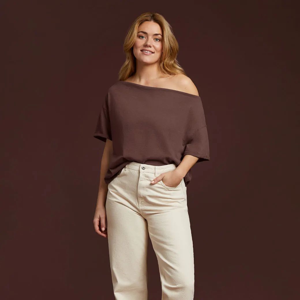 Women's Off The Shoulder T-Shirt - Coffee - nuuds | nuuds