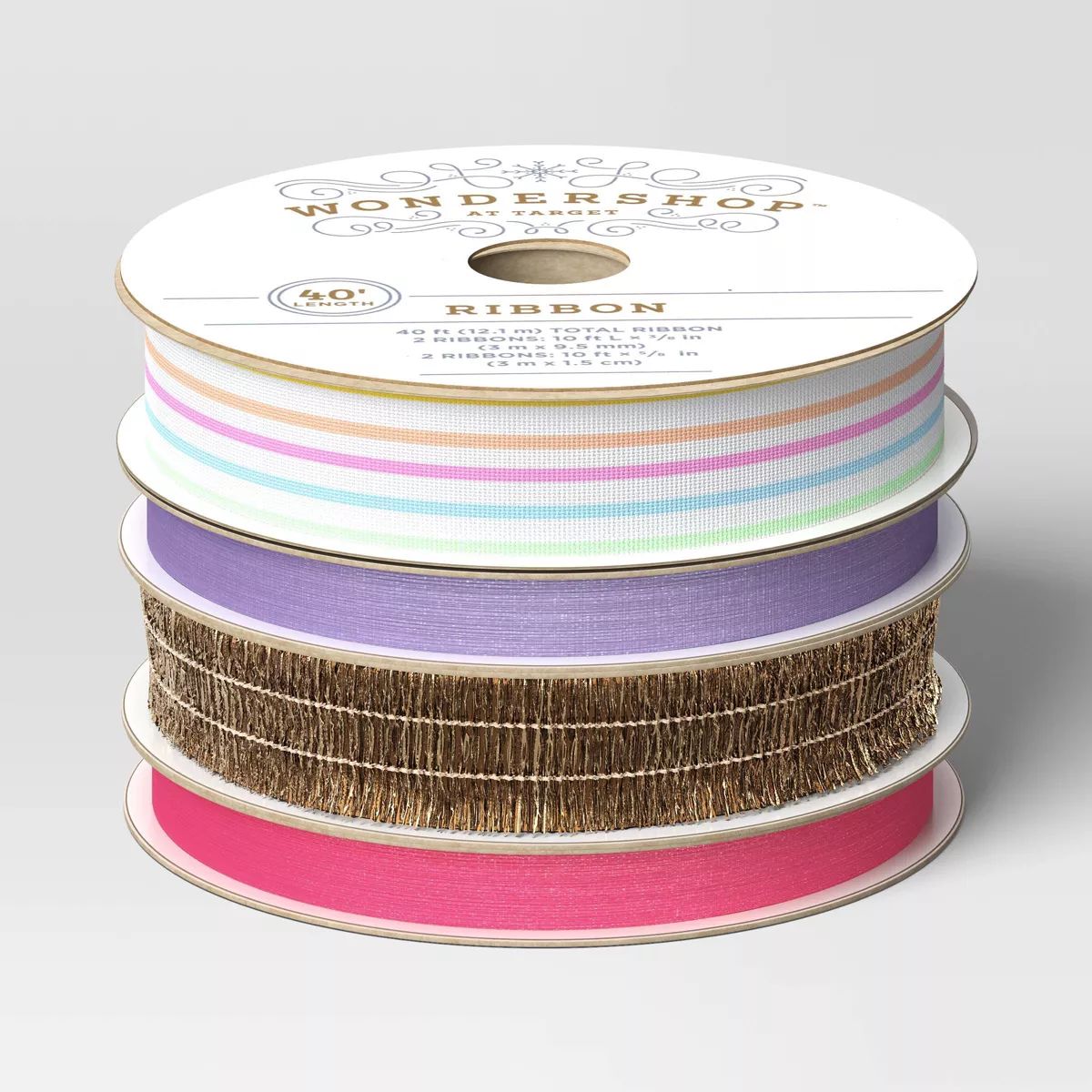 4 End Fabric Christmas Ribbon 40' Stripes/Purple/Gold - Wondershop™​​​​​​​ | Target