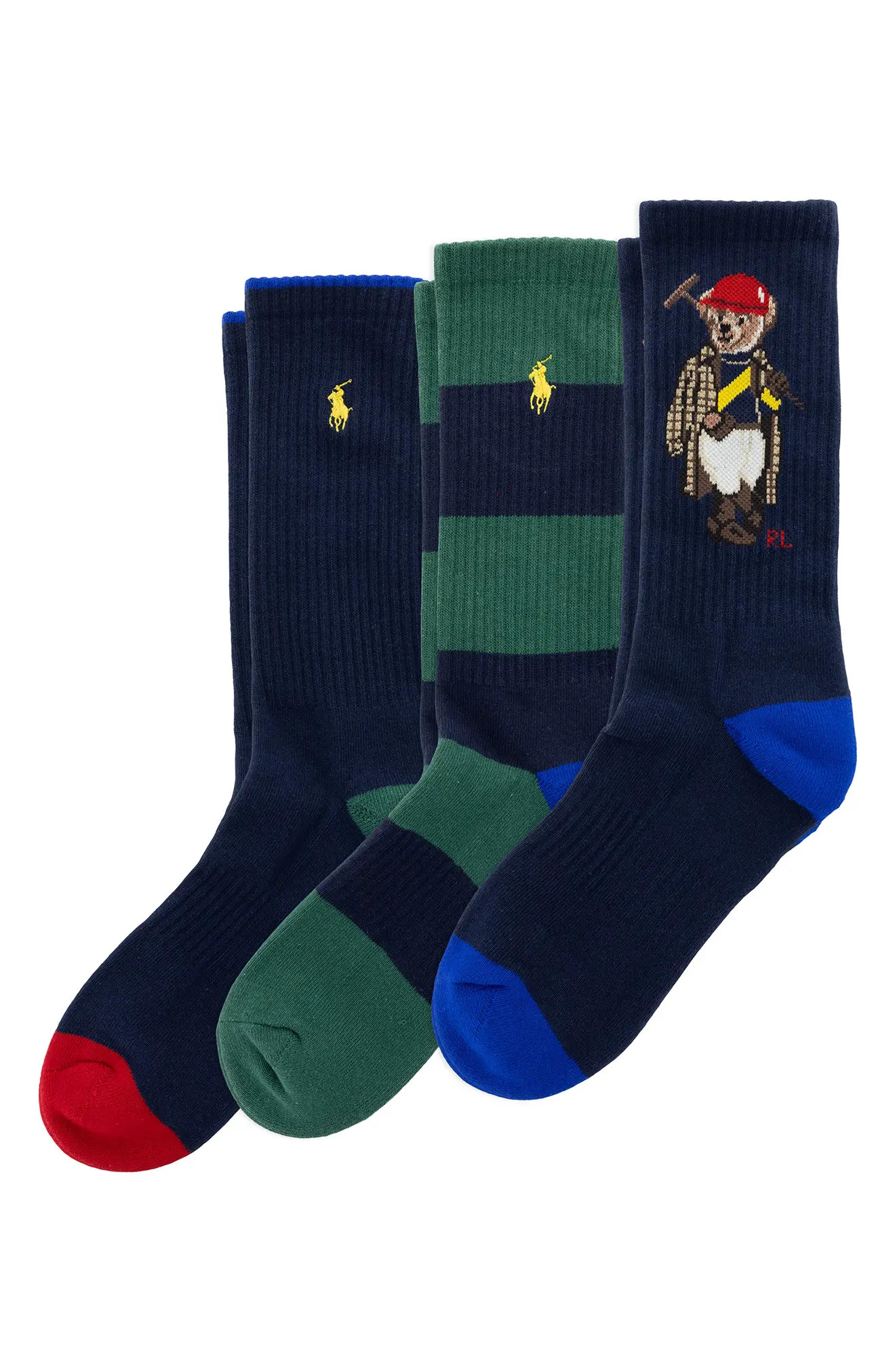 Assorted 3-Pack Polo Society Bear Crew Socks | Nordstrom