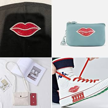Honbay 10PCS Rhinestones Red Lip Iron On Patches Lip Embroidery Sew On Patches for Jeans Clothes ... | Amazon (US)
