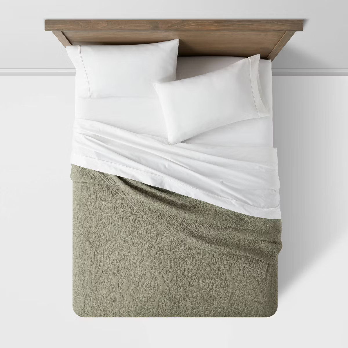 King Garment Washed Paisley Stitch Quilt Moss Green - Threshold™: OEKO-TEX Certified Microfiber... | Target