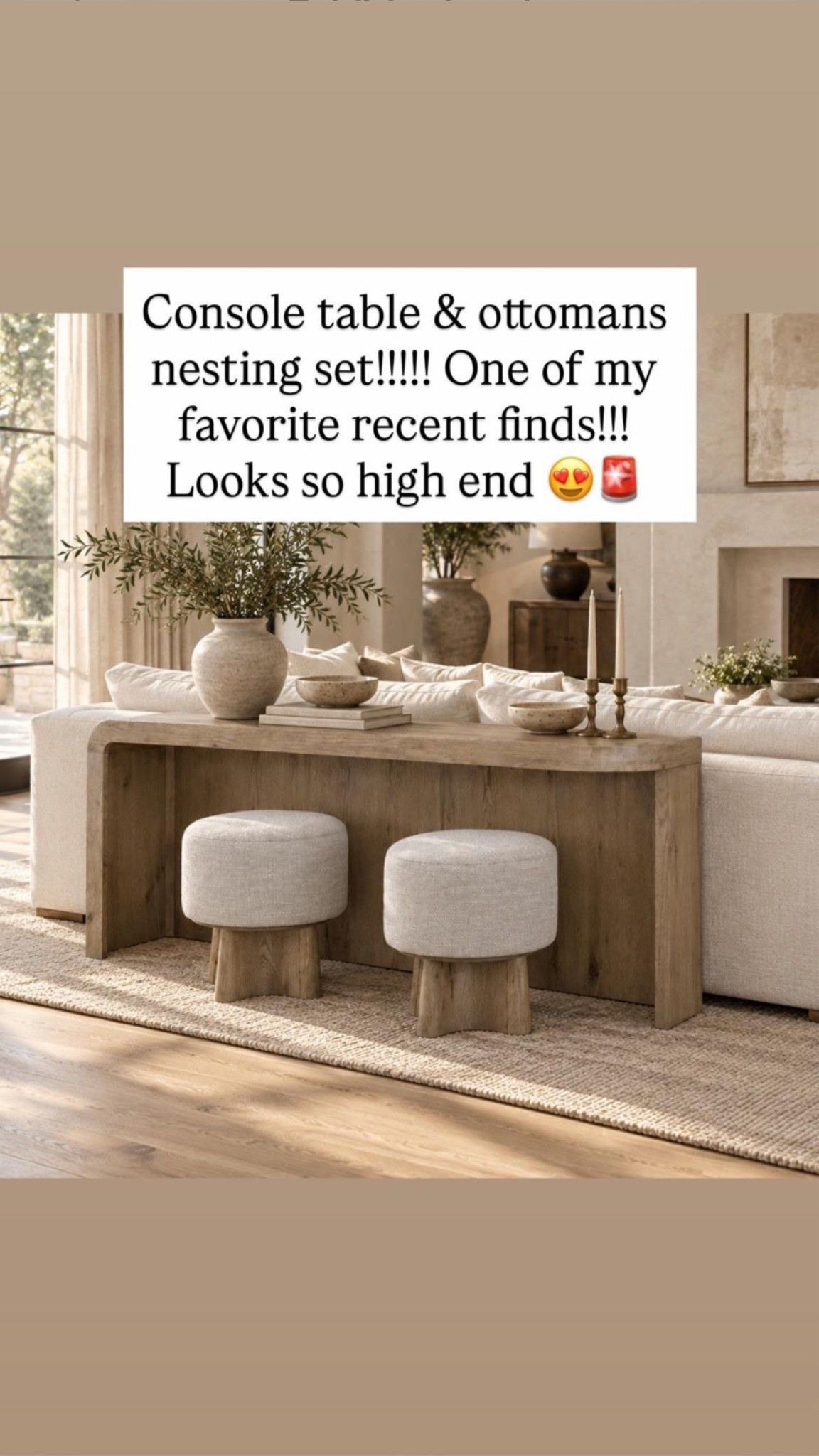 Console table & ottomans nesting set!!!!! One of my favorite recent finds!!! Looks so high end 😍🚨