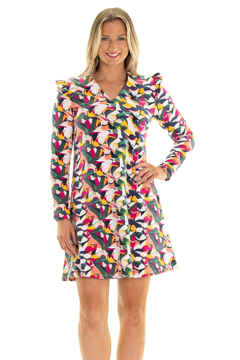 Rebecca Ruffle Dress in Party Print | Duffield Lane