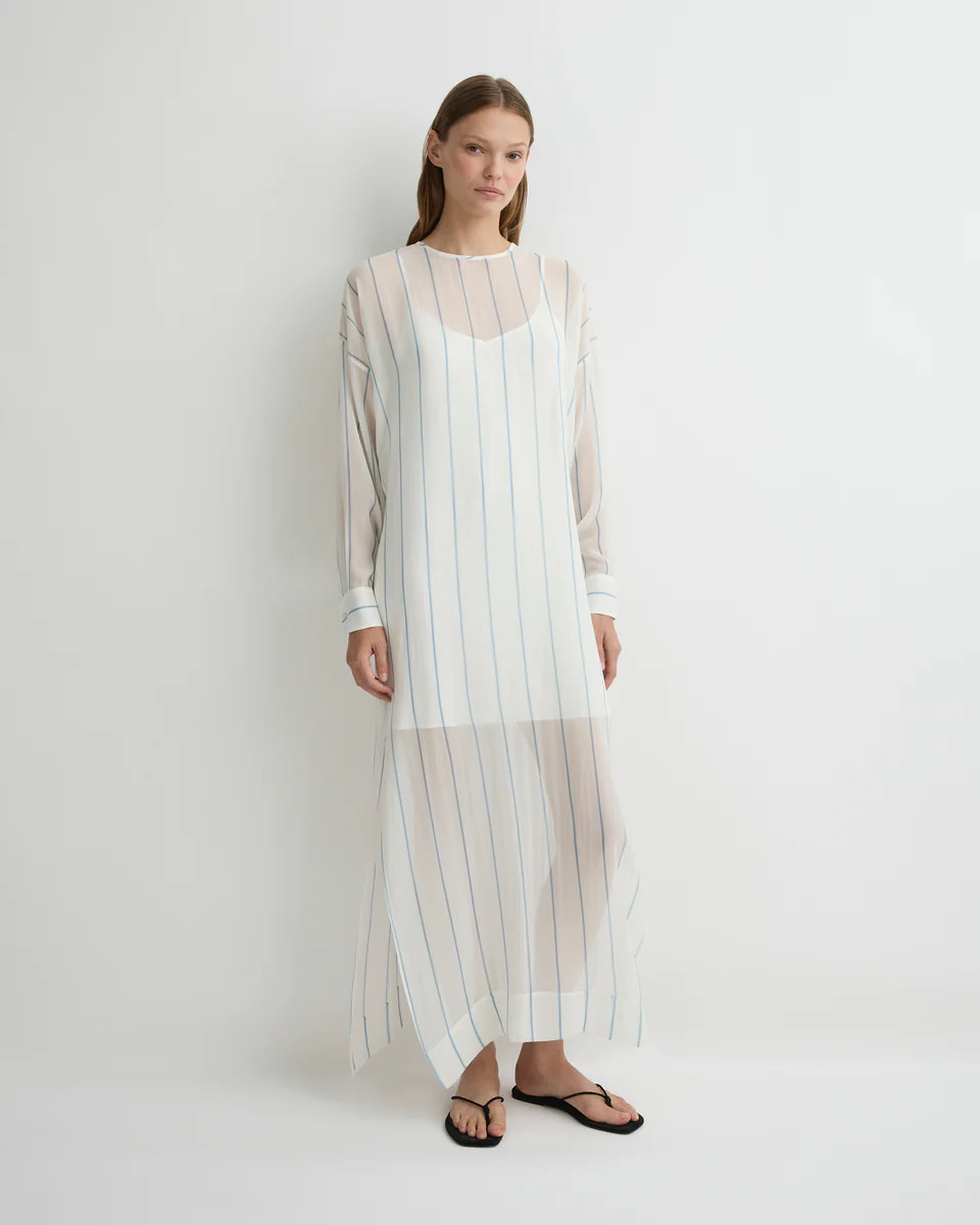 Capri Silk Tunic Dress Smoke Stripe | BONDI BORN® | Dresses | BONDI BORN