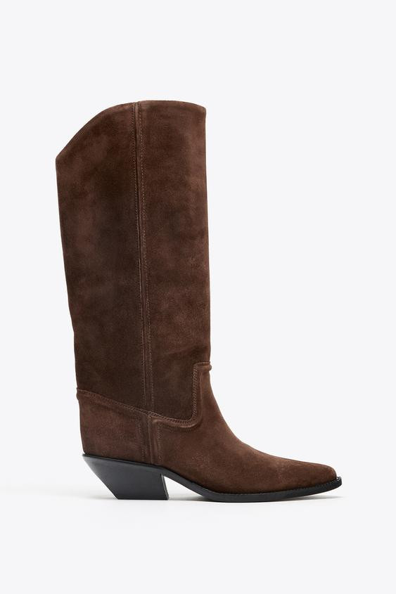 SPLIT SUEDE COWBOY HEELED BOOTS | Zara US