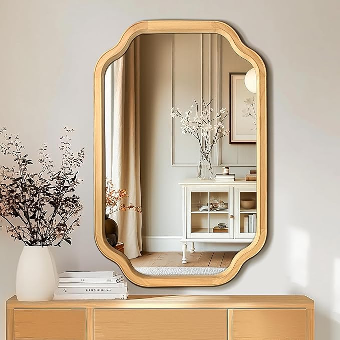 Wooden Bathroom Mirror for Wall, 24" x 36" Rustic Vanity Mirror for Over Sink, Natural Wood Wall ... | Amazon (US)