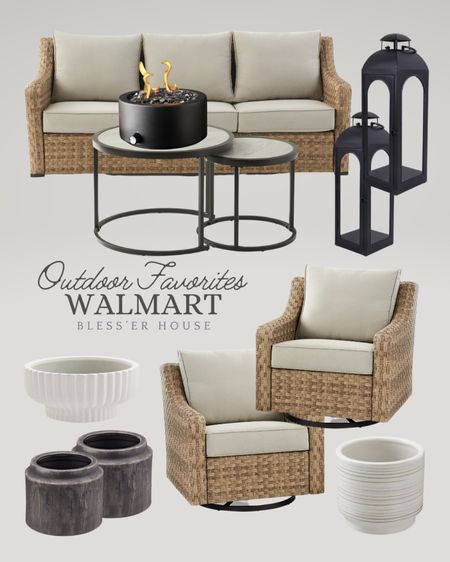 Our Walmart Better Homes and Gardens River Oaks patio set is back this year!

Three piece sofa and nesting tables , patio cover, swivel glider, patio chairs, swivel chairs, outdoor swivel chairs, Viral patio set, viral Walmart planter, Walmart pot, black lanterns, outdoor decor, patio furniture, backyard, decor, backyard, patio furniture, backyard furniture, outdoor furniture

#LTKhome #LTKFind #LTKSeasonal