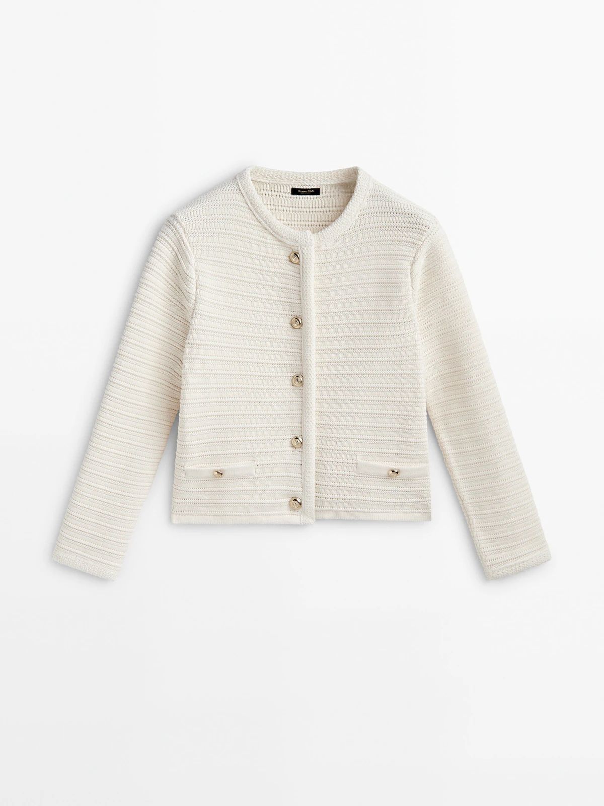 Textured knit cardigan with gold buttons | Massimo Dutti (US)