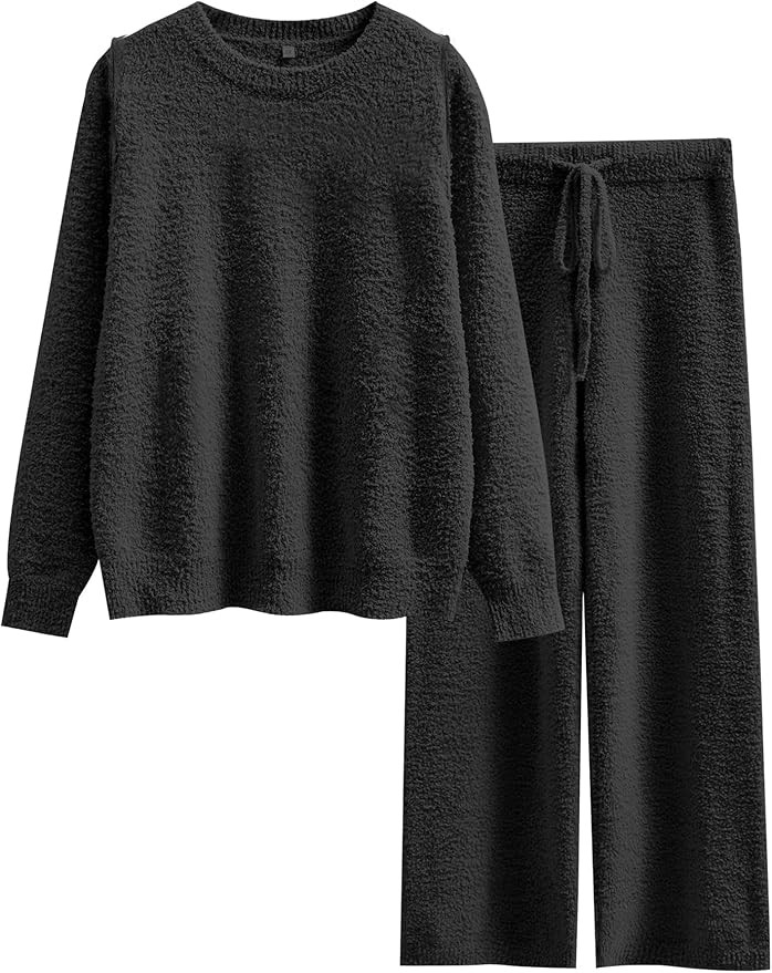 ANRABESS Women's Fuzzy Fleece Pajama Sets 2 Piece Outfits Long Sleeve Top Wide Leg Pants Lounge M... | Amazon (US)