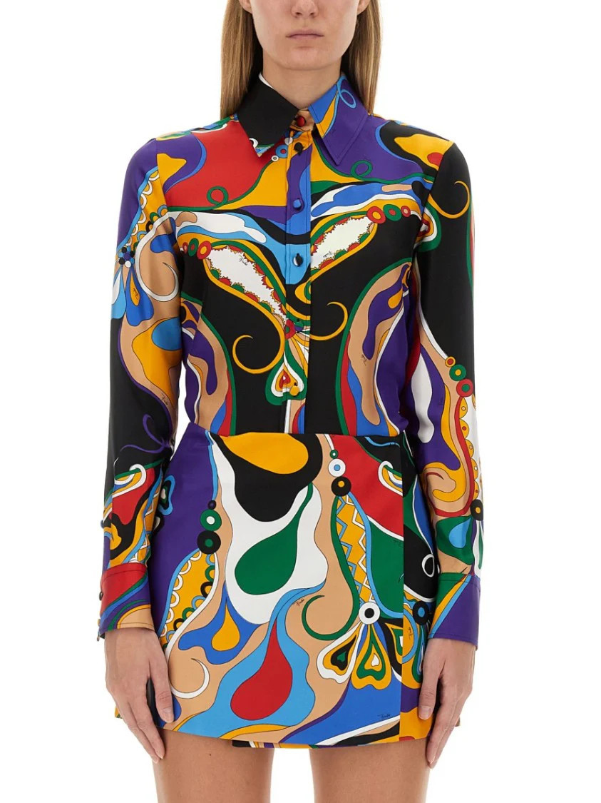 Printed Silk Shirt With Classic Collar | Shop Simon