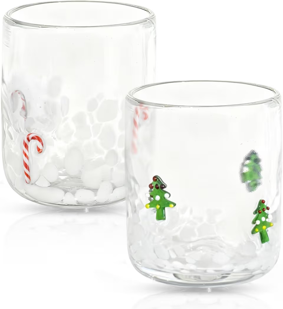 2 Pcs Christmas Icon Juice Glass,14oz Christmas Tree &Candy Cane Stemless Drinking Glass Cup for ... | Amazon (US)