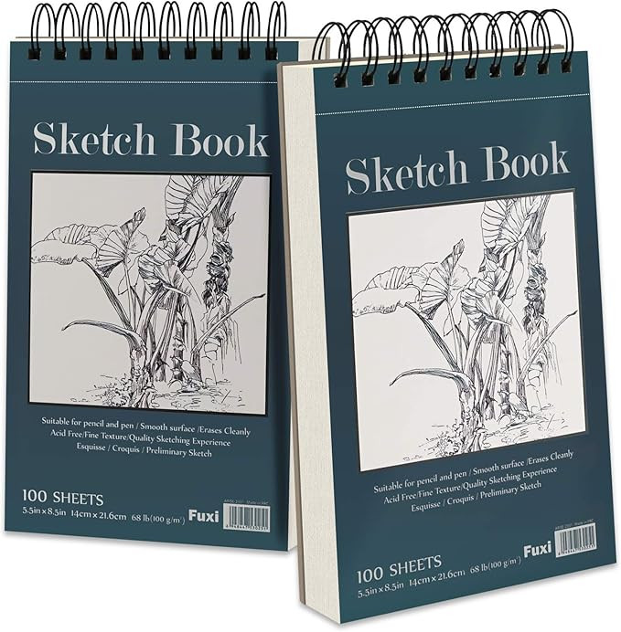 5.5" x 8.5" Sketchbook Set, Top Spiral Bound Sketch Pad, 2 Packs 100-Sheets Each (68lb/100gsm), A... | Amazon (US)