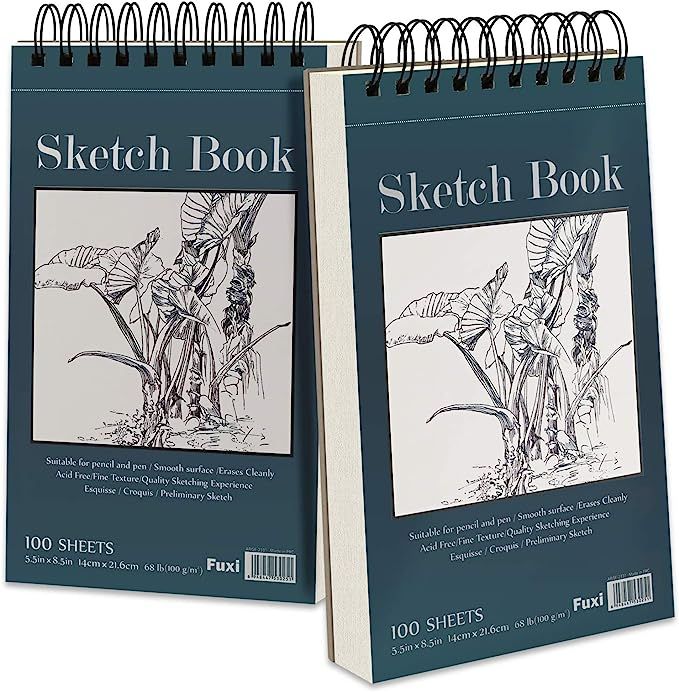 5.5" x 8.5" Sketchbook Set, Top Spiral Bound Sketch Pad, 2 Packs 100-Sheets Each (68lb/100gsm), A... | Amazon (US)