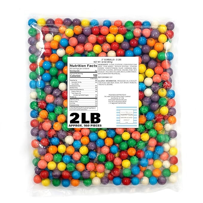 Gumballs for Gumball Machine, 0.5 Inch Mini Gumballs, Approx. 560 Pieces, 2lb Bulk Bag, Bubble Gu... | Amazon (US)