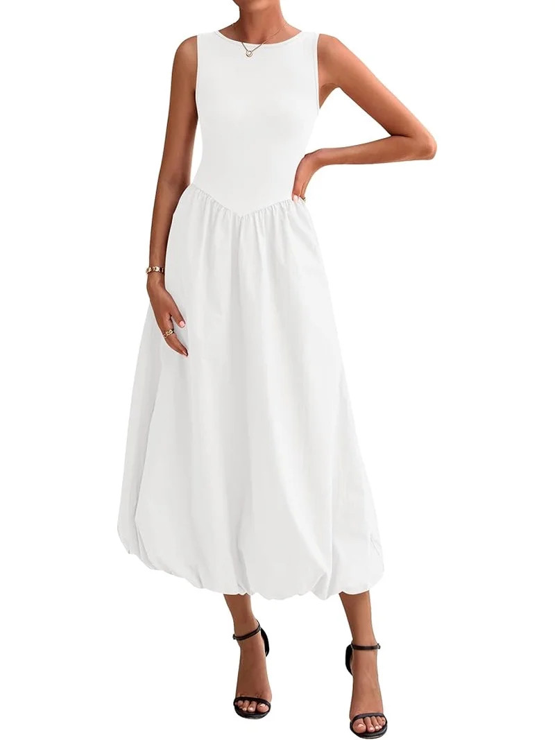 FreshPretty Women's Summer Casual Sleeveless Midi Dress Patchwork Knit Tank Bubble Long Flowy Bea... | Walmart (US)