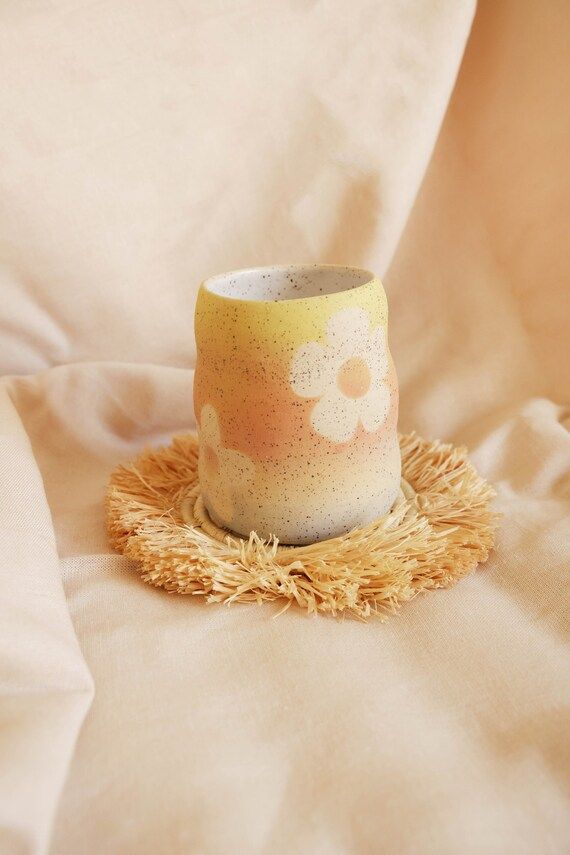 Ceramic Handmade Wavy Daisy Floral Speckled Mug Ombre - Etsy | Etsy (US)