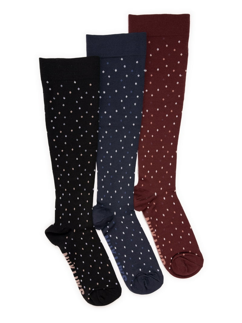 MUK LUKS Women's Wide Width Compression Nylon Knee-High Socks, 3-Pack, Shoe Size 6-10 | Walmart (US)