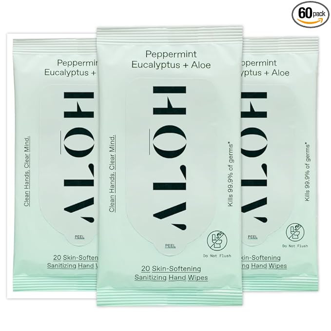 ALŌH Peppermint Eucalyptus + Aloe Sanitizing Hand Wipes - Clean Hands, Clear Mind On The Go Sani... | Amazon (US)
