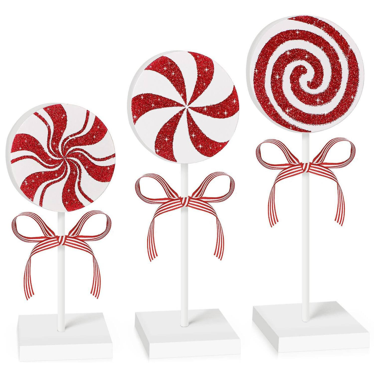 Paradigms Interiors - 3 Candy Cane Christmas Decorations Wood Peppermint Table Decoration For Home Kitchen Top Decor - Default | Best Buy U.S.