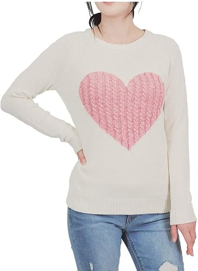 YEMAK Women's Knit Sweater Pullover – Long Sleeve Crewneck Cute Heart Star Cable Pattern Casual... | Amazon (US)