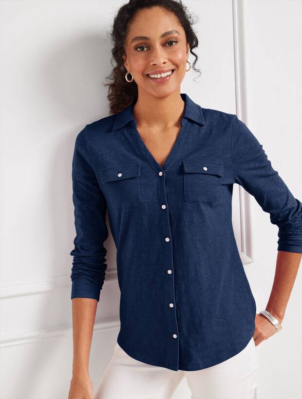 Knit Button Front Shirt | Talbots