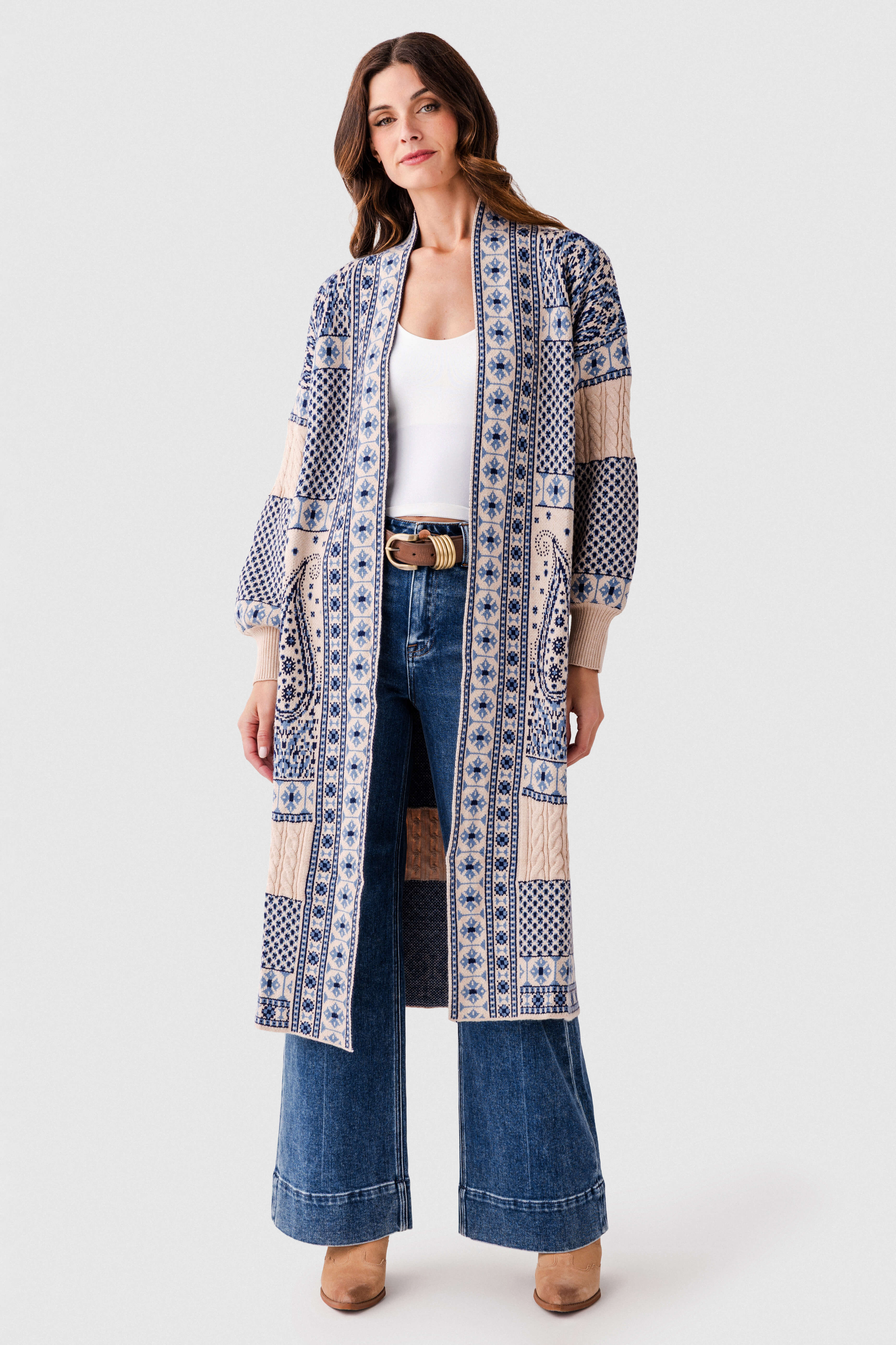 Hem & Thread Paisley Motif Sweater Coatigan | Social Threads