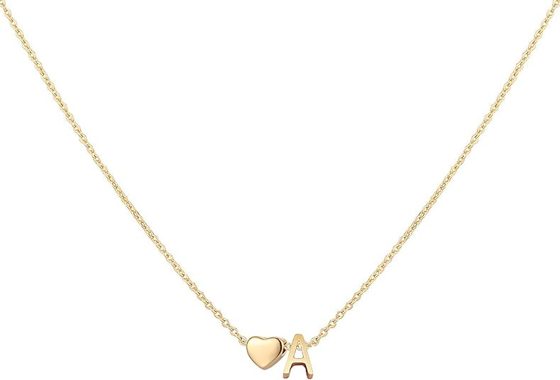 Initial Heart Necklace 18K Gold Plated Stainless Steel Tiny Heart Letter Necklace Personalized Mo... | Amazon (US)