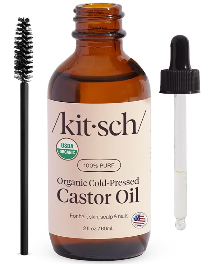 Kitsch Organic Castor Oil For Hair Growth, Castor Oil Organic Cold Pressed Unrefined Glass Bottle... | Amazon (US)