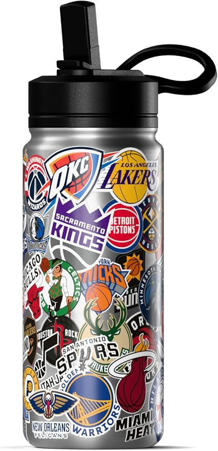 Hydrapeak NBA Officially Licensed All-Team Sticker Print Logo 20oz Kids Water Bottle, Straw Lid &... | Amazon (US)