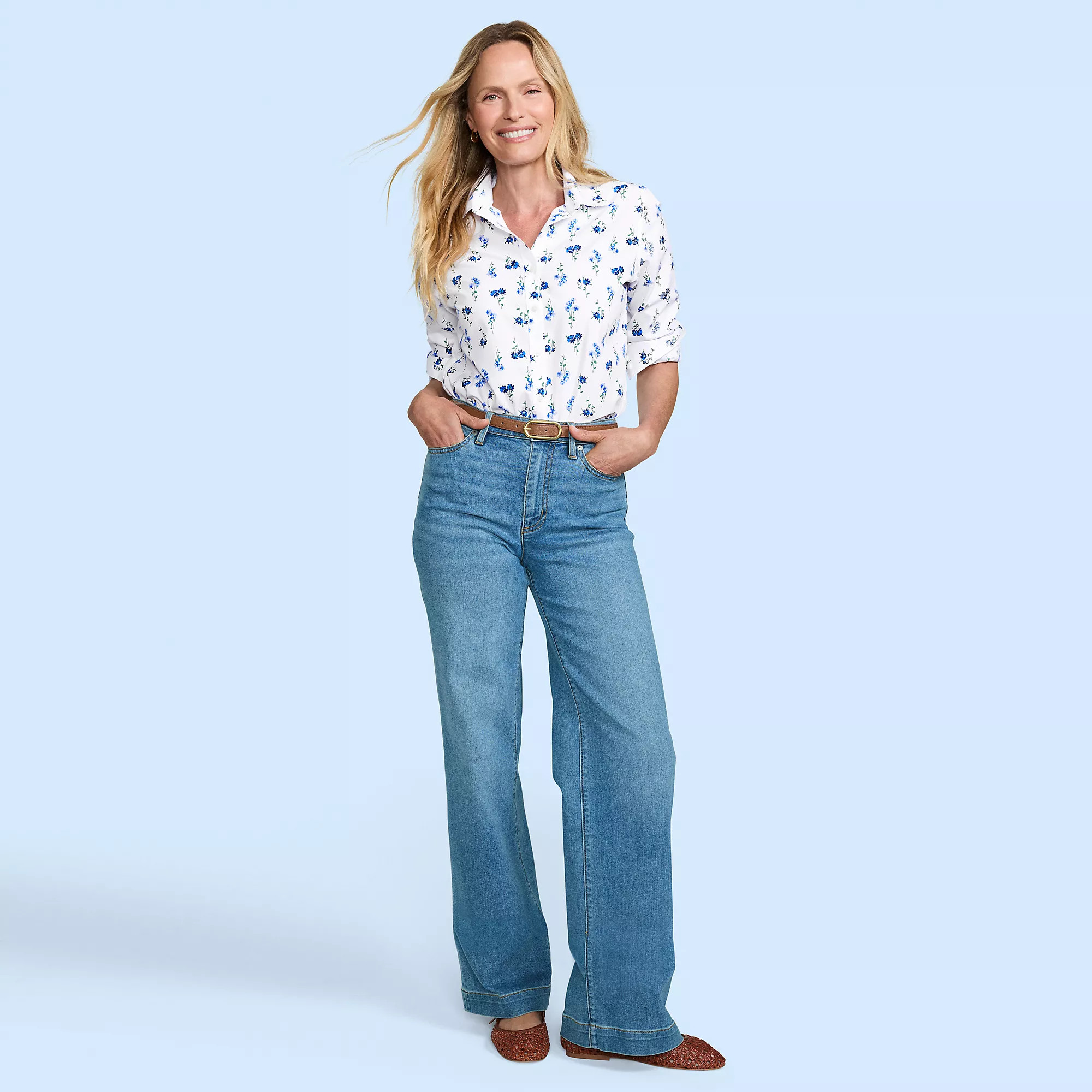 Plus Size High Rise Wide Leg Denim Jeans | Lands' End (US)