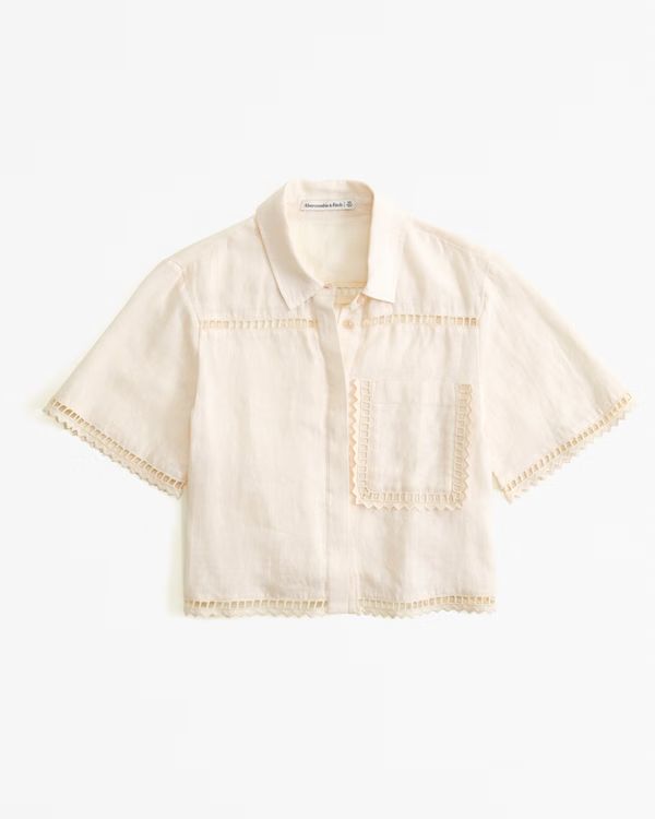 Women's Short-Sleeve Linen Embroidered Shirt | Women's | Abercrombie.com | Abercrombie & Fitch (US)