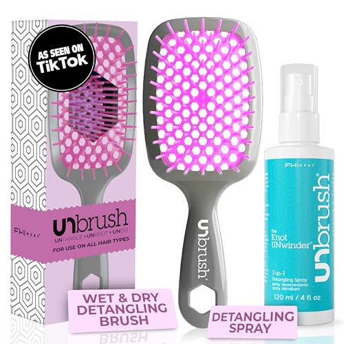 FHI Heat UNbrush Detangling Brush and UNwinder Detangling Spray Combo Pack - Tangle-Free Hair, Pain-Free Brushing, Anti-Static Bristles, Lightweight Hair Brush, Orchid | Amazon (US)